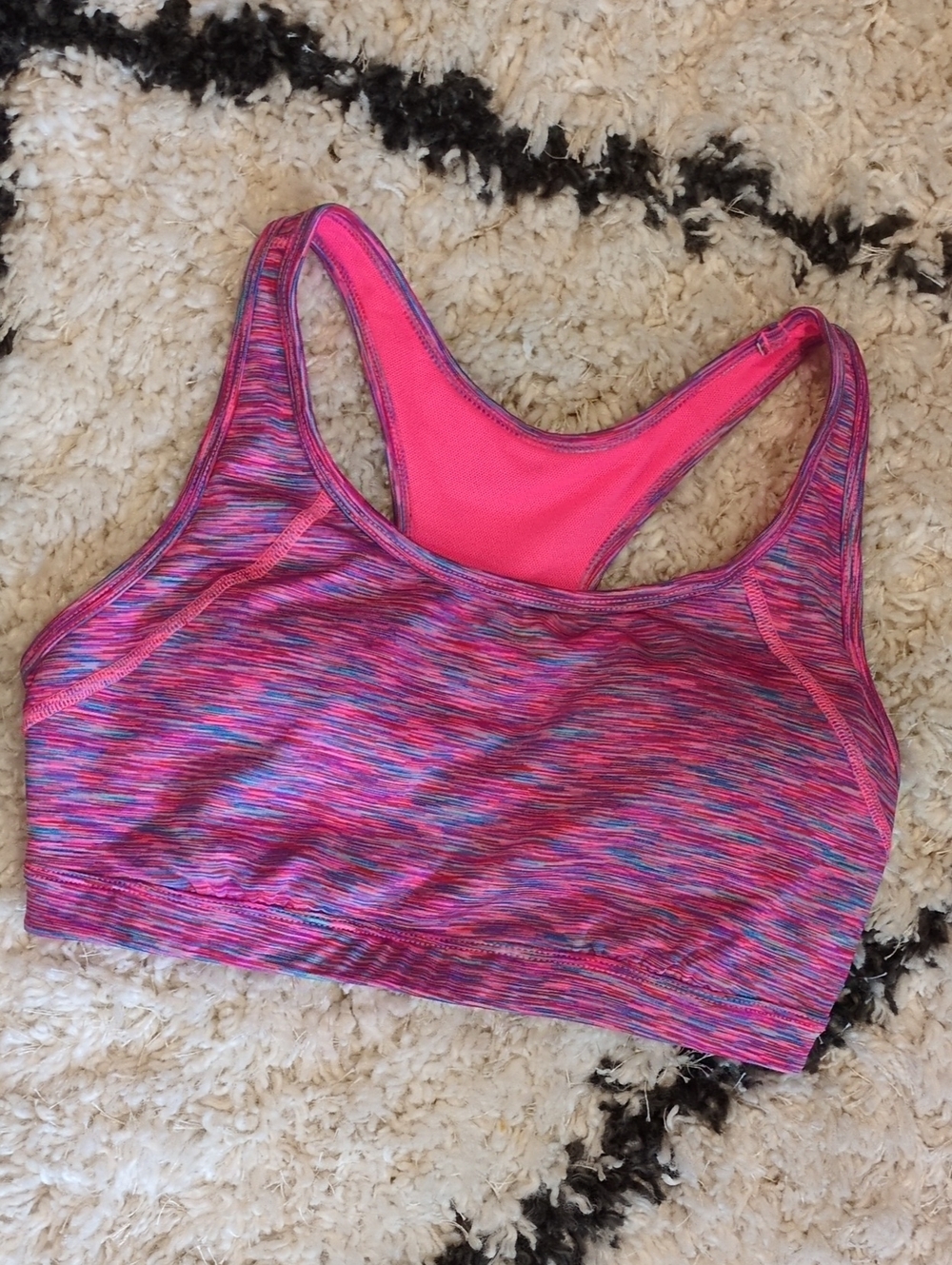 Xersion Pink Space-Dye Racerback Lined Padded Sports Bra. Sz Med. Multicolor